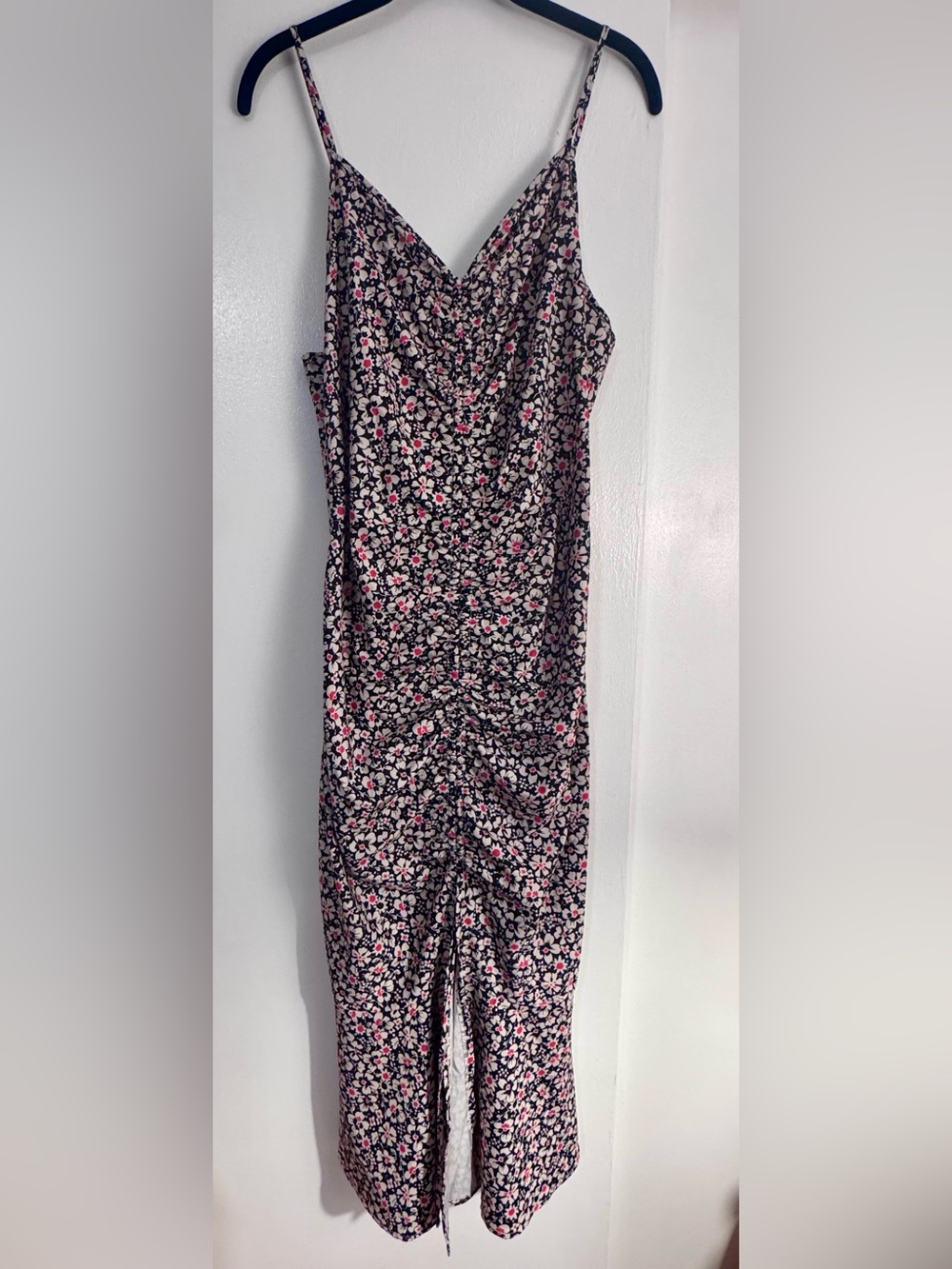 Cupshe Black Floral Cowl Neck Slip Dress with Pink Accents